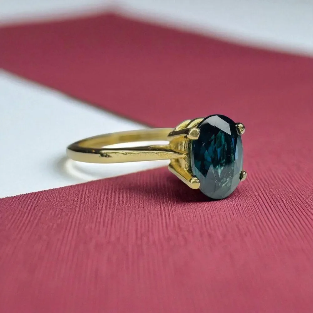 14K Gold Natural Blue Sapphire Ring - 1 Carat T.W. -VINTAGE Solitaire Size 6.5